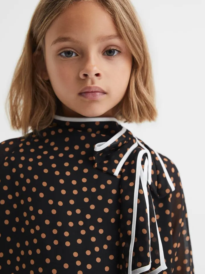 Children Reiss Dresses Kate Polka Dot Tie Neck Mini Dress Black