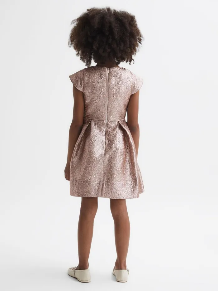 Children Reiss Dresses Nia Metallic Cap Sleeve Dress Gold