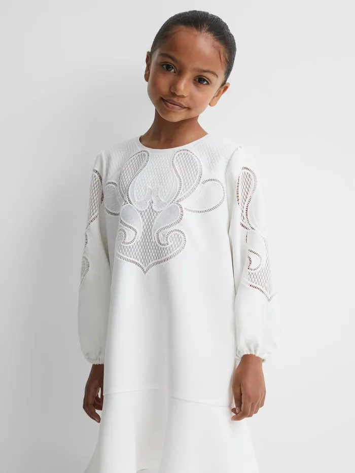 Children Reiss Dresses Toya Floral Embroidered Dress Ivory