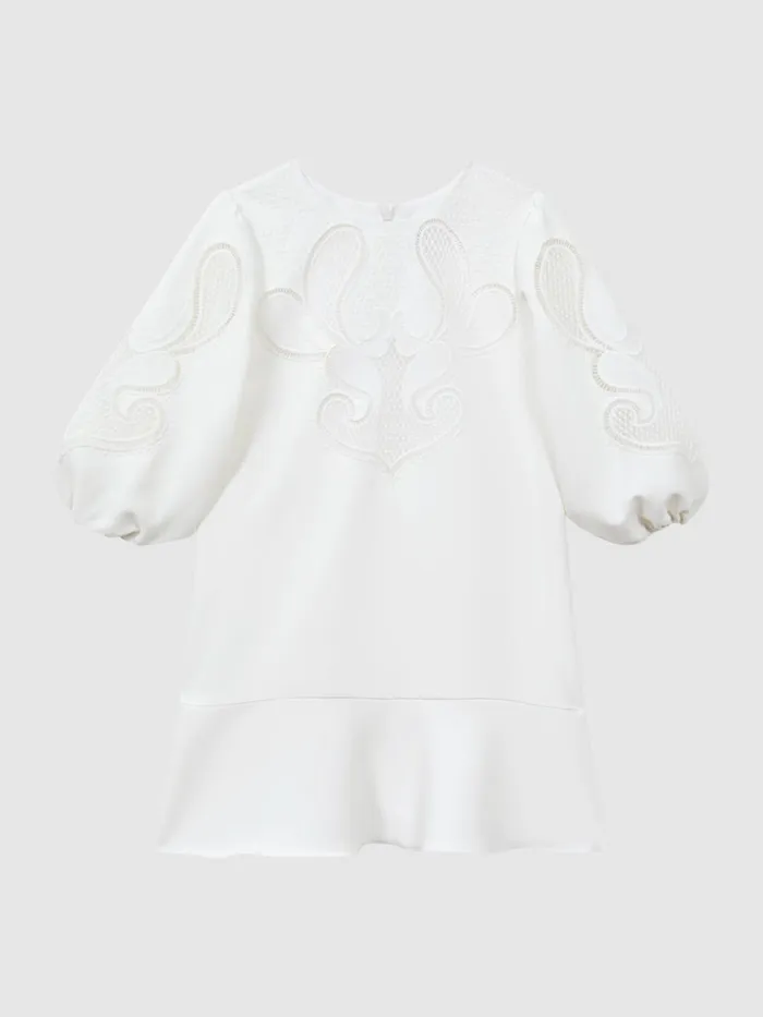 Children Reiss Dresses Toya Floral Embroidered Dress Ivory