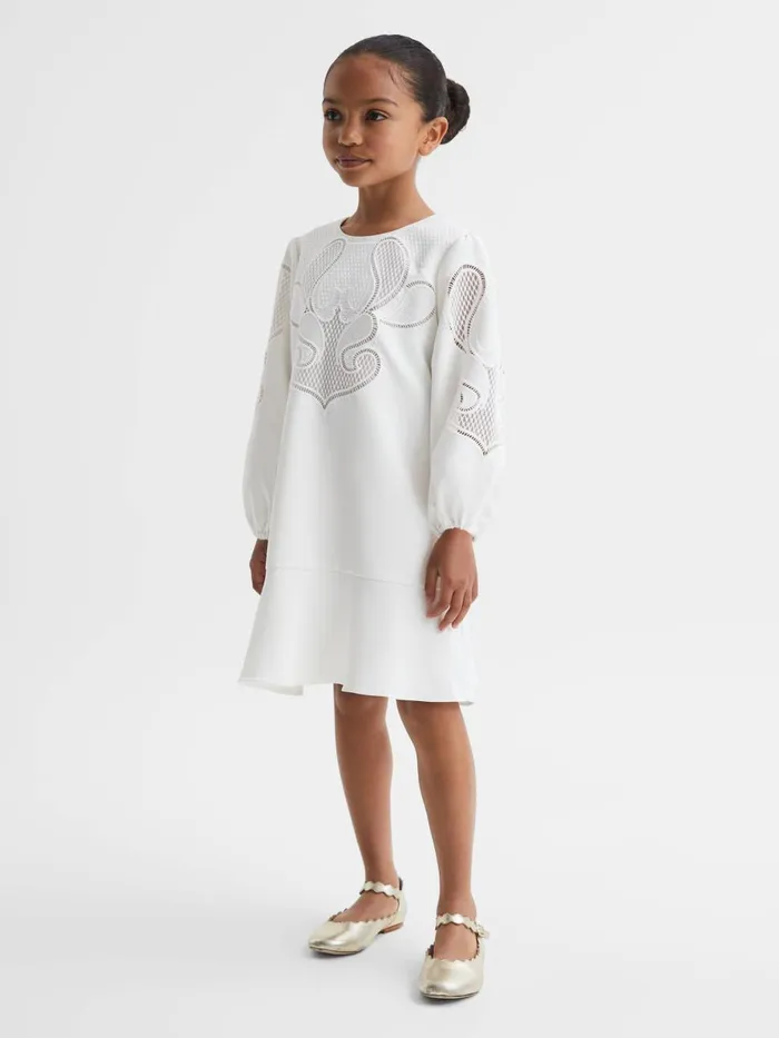 Children Reiss Dresses Toya Floral Embroidered Dress Ivory