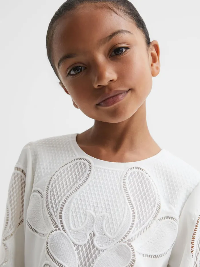 Children Reiss Dresses Toya Floral Embroidered Dress Ivory