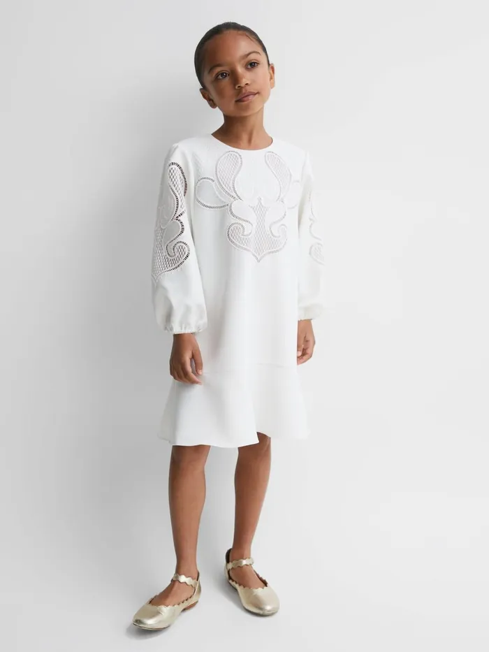 Children Reiss Dresses Toya Floral Embroidered Dress Ivory