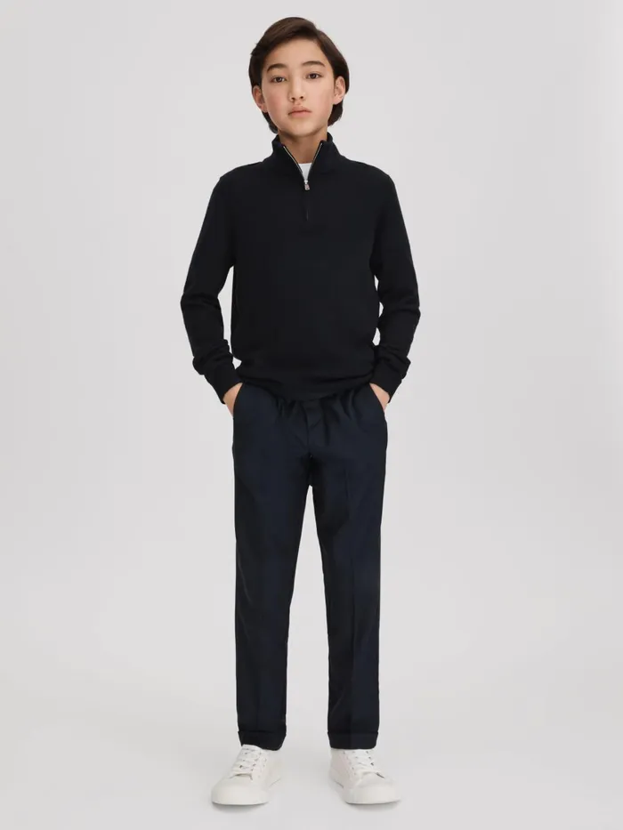 Children Reiss Knitwear Blackhall Wool HalfZip Funnel Neck Jumper Navy