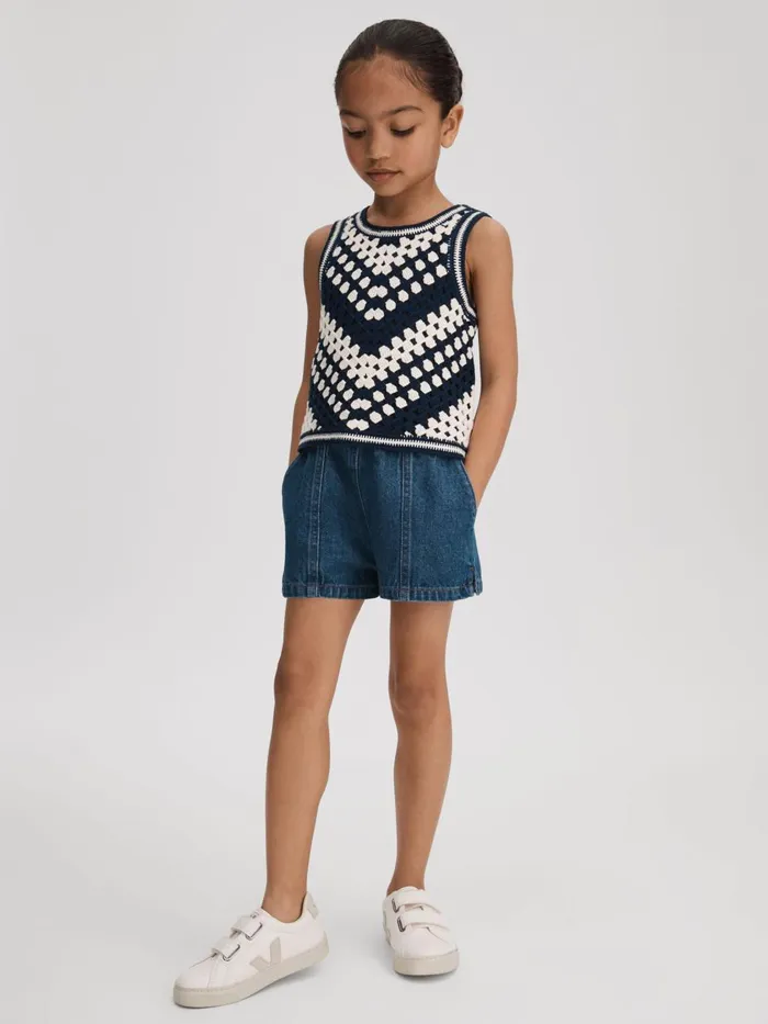 Children Reiss Knitwear Sabrina Crochet Cotton Crew Neck Vest Ivory