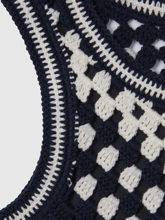 Children Reiss Knitwear Sabrina Crochet Cotton Crew Neck Vest Ivory
