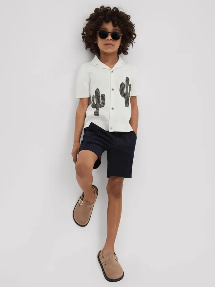 Children Reiss Knitwear Takla Knitted Cactus Cuban Collar Shirt Ecrugreen