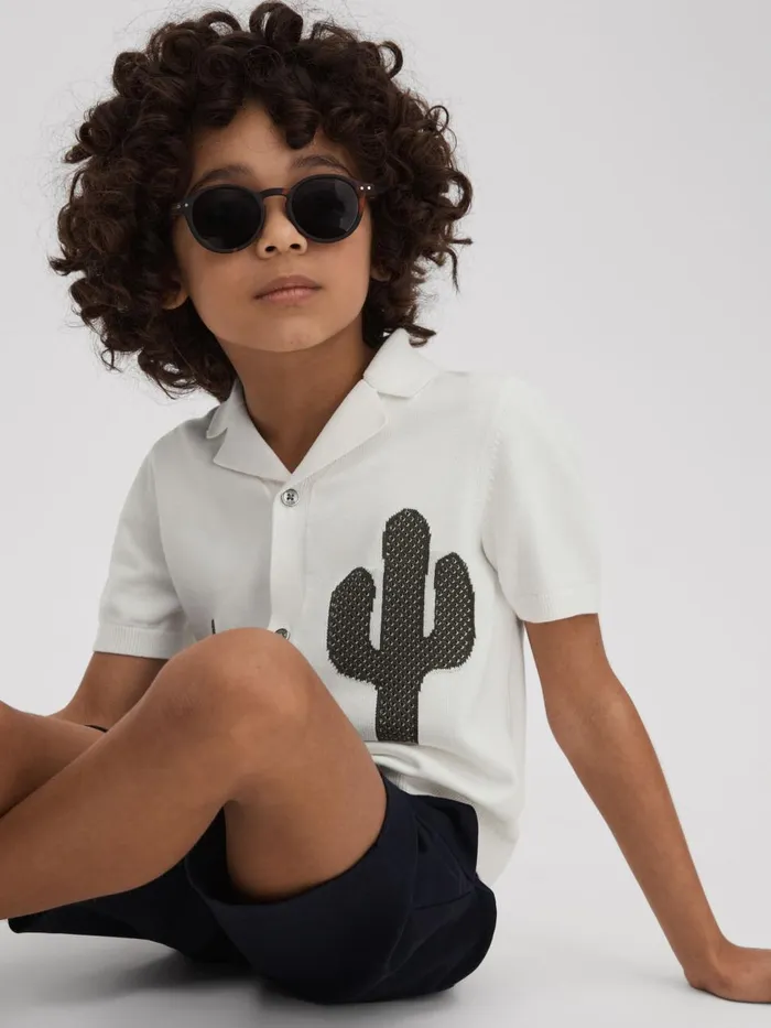 Children Reiss Knitwear Takla Knitted Cactus Cuban Collar Shirt Ecrugreen