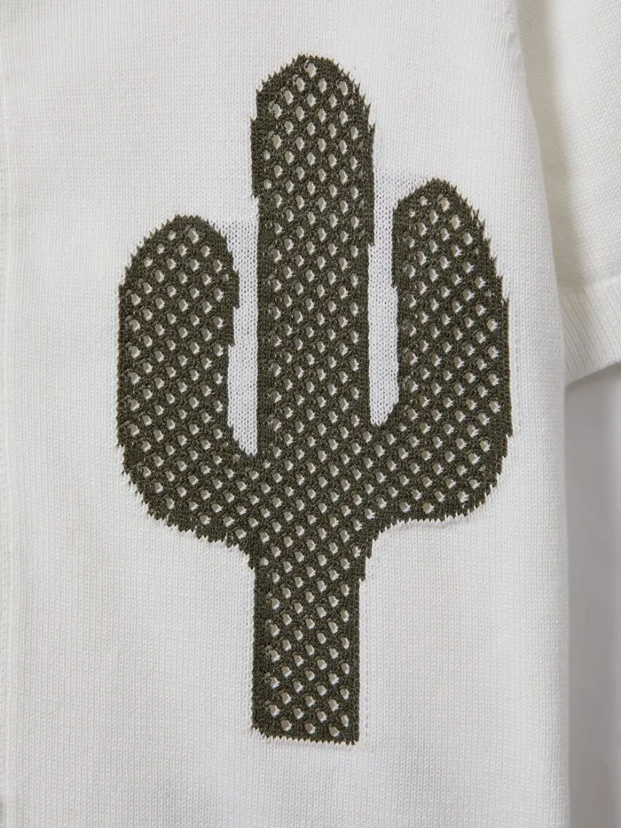 Children Reiss Knitwear Takla Knitted Cactus Cuban Collar Shirt Ecrugreen