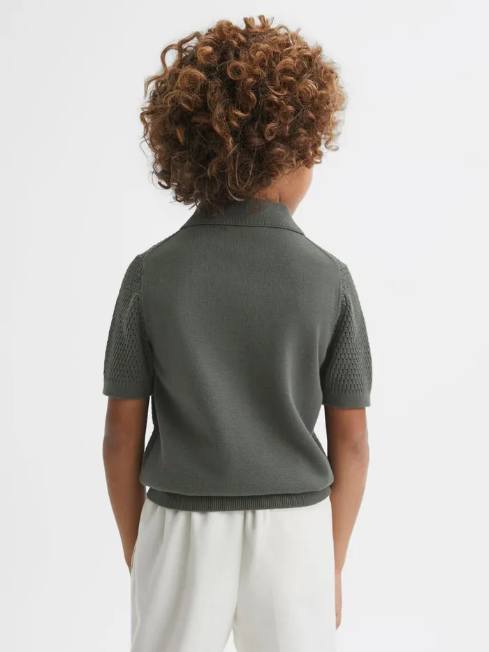 Children Reiss Polo Shirts Burnham Textured HalfZip Polo TShirt Dark Sage