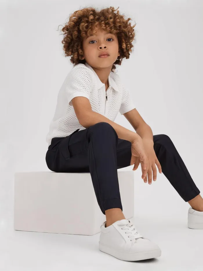 Children Reiss Polo Shirts Burnham Textured HalfZip Polo TShirt Optic White