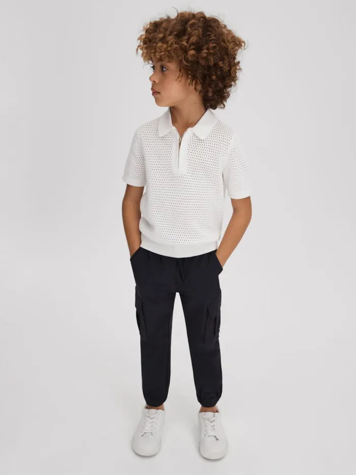 Children Reiss Polo Shirts Burnham Textured HalfZip Polo TShirt Optic White