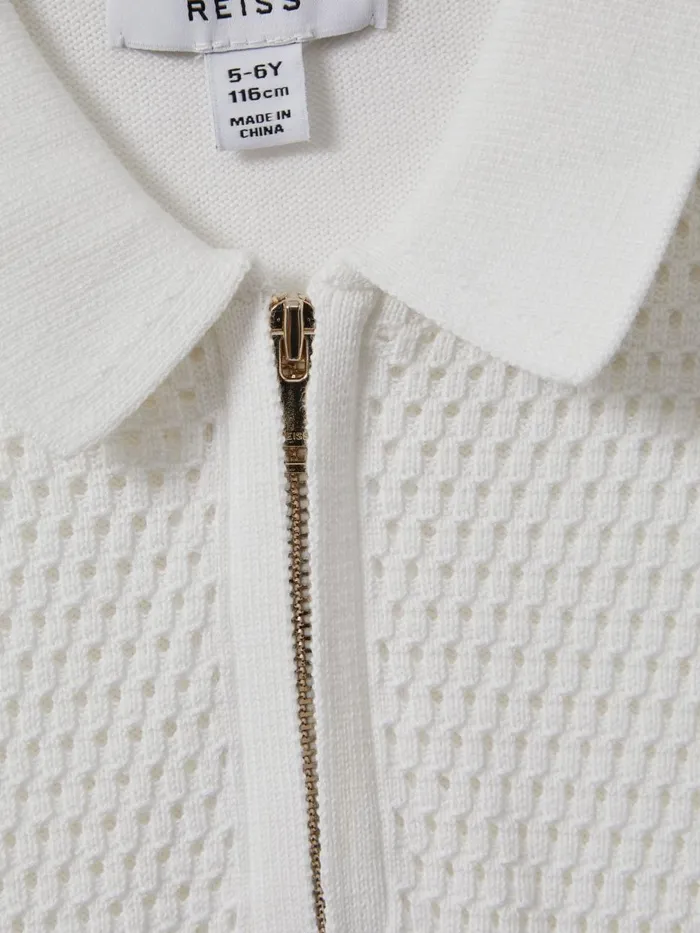 Children Reiss Polo Shirts Burnham Textured HalfZip Polo TShirt Optic White