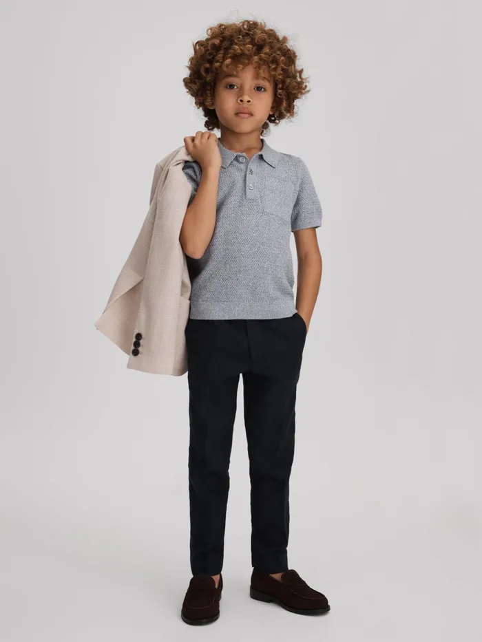 Children Reiss Polo Shirts Demetri Textured Cotton Polo Shirt Blue Melange