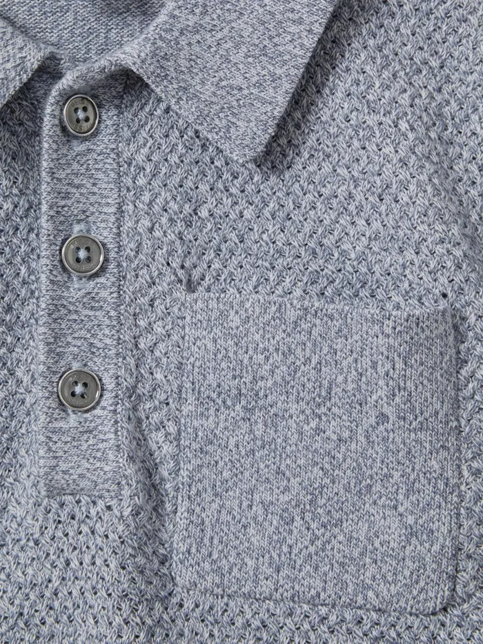 Children Reiss Polo Shirts Demetri Textured Cotton Polo Shirt Blue Melange