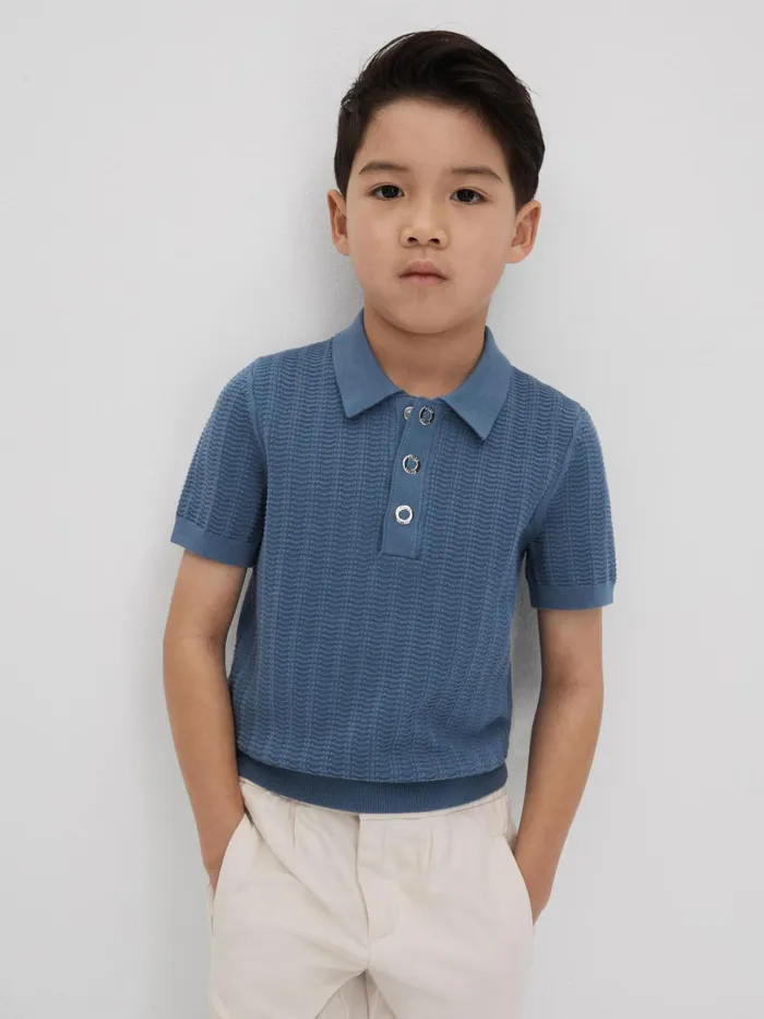 Children Reiss Polo Shirts Pascoe Textured Modal Blend Polo Shirt Cornflower Blue Children Reiss Polo Shirts Pascoe Textured Modal Blend Polo Shirt Cornflower Blue