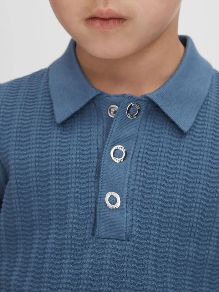 Children Reiss Polo Shirts Pascoe Textured Modal Blend Polo Shirt Cornflower Blue