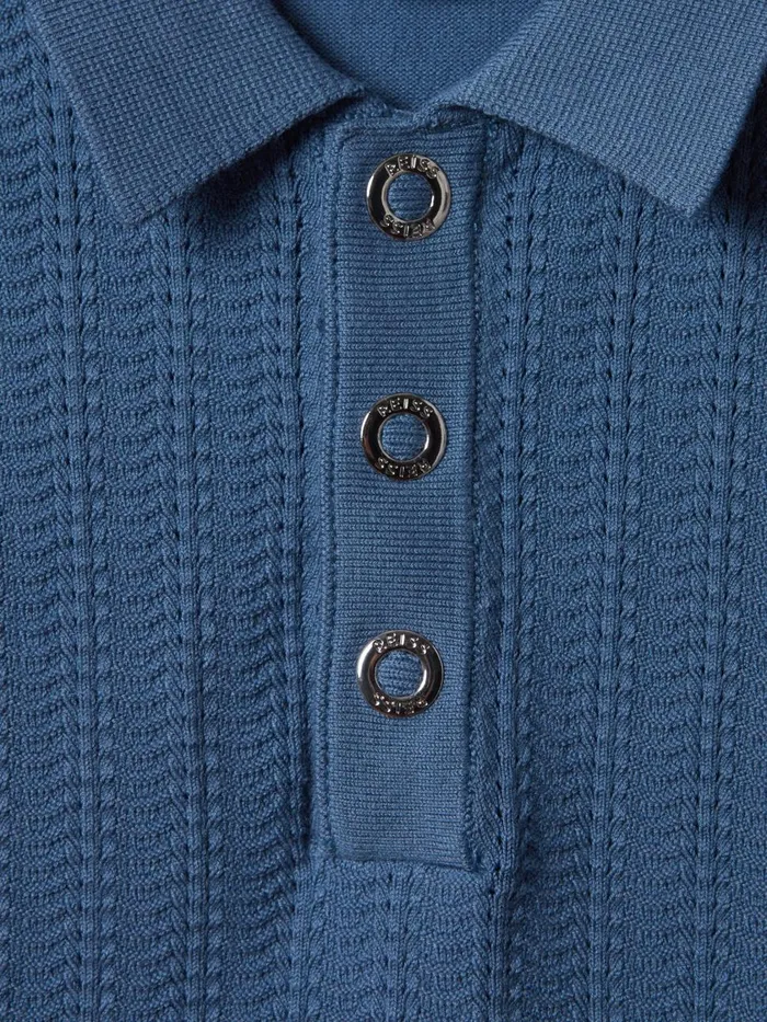 Children Reiss Polo Shirts Pascoe Textured Modal Blend Polo Shirt Cornflower Blue