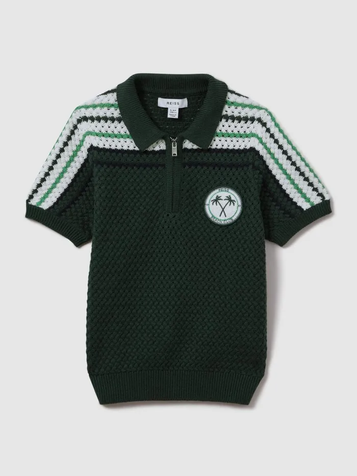 Children Reiss Polo Shirts Stark Textured Cotton Half Zip Polo Shirt Dark Green Children Reiss Polo Shirts Stark Textured Cotton Half Zip Polo Shirt Dark Green