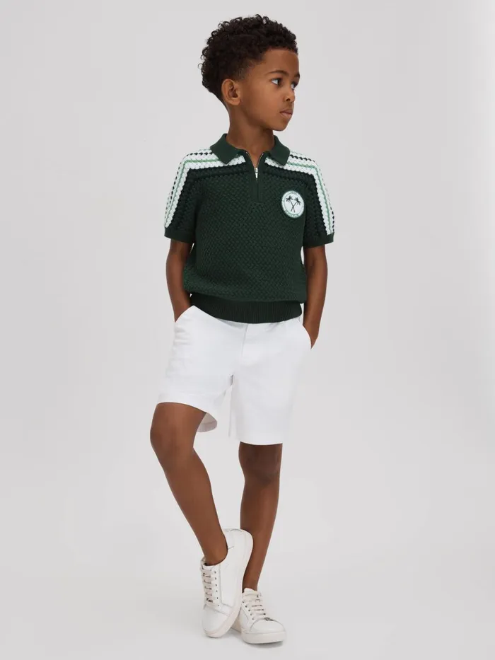 Children Reiss Polo Shirts Stark Textured Cotton Half Zip Polo Shirt Dark Green