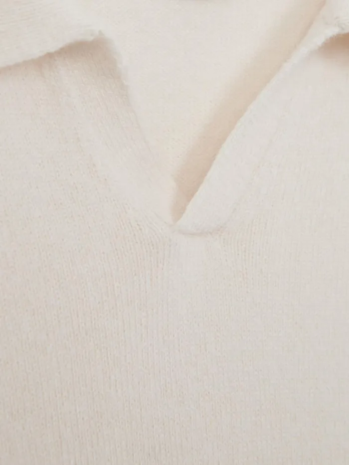 Children Reiss Polo Shirts Swifts Slim Fit Merino Wool Open Collar Top Milk