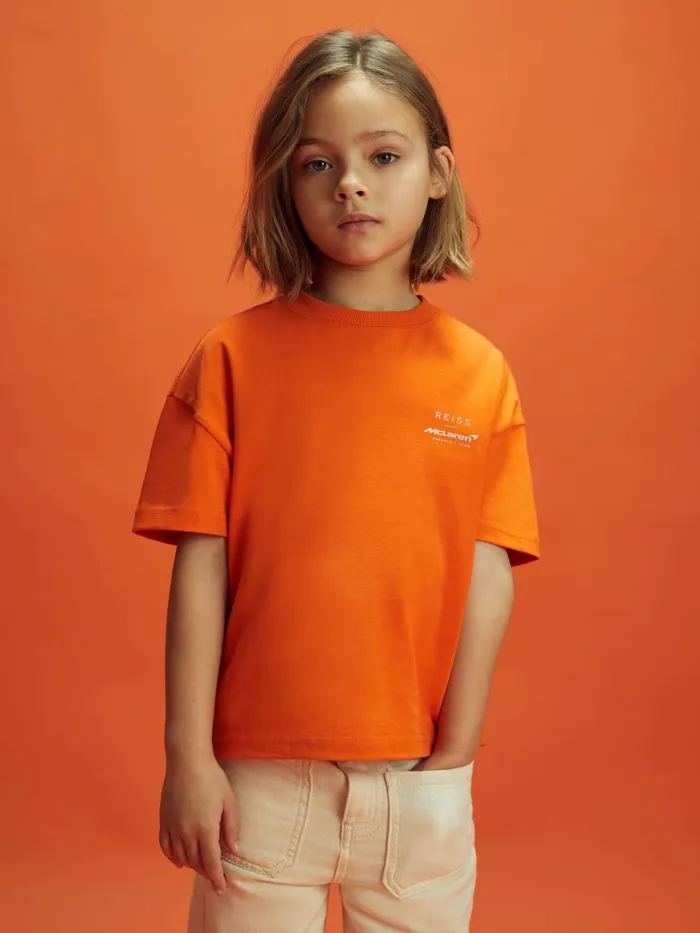 Children Reiss Reiss X Mclaren F1 Team F1 Oversized Cotton Crew Neck TShirt Papaya
