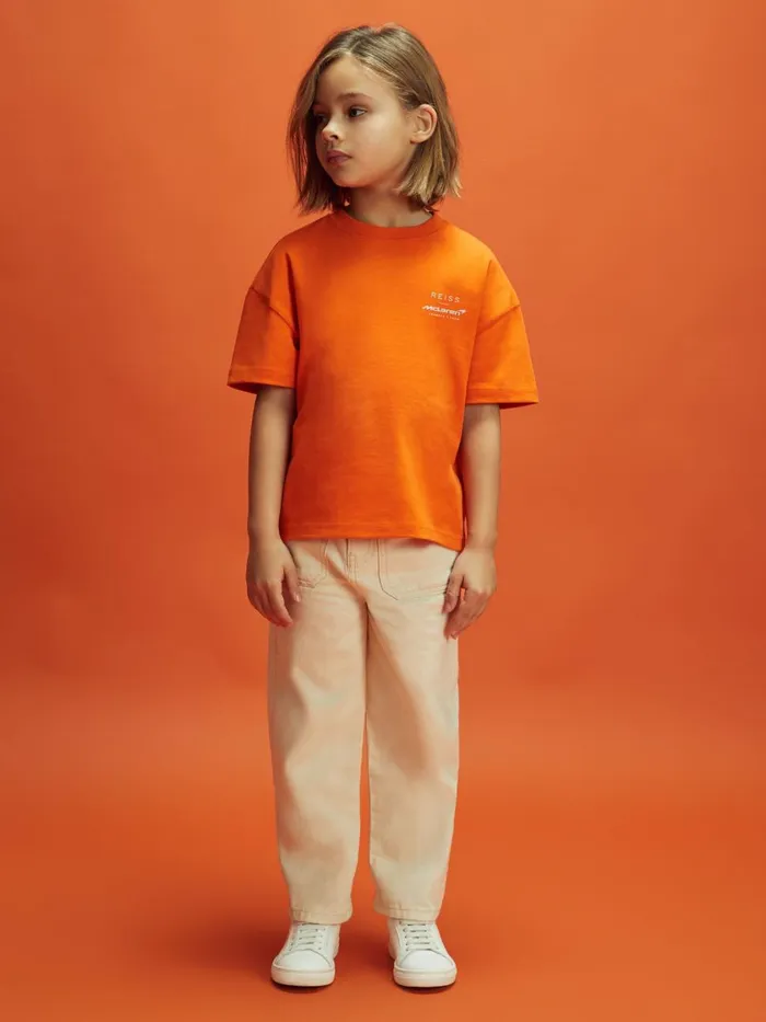 Children Reiss Reiss X Mclaren F1 Team F1 Oversized Cotton Crew Neck TShirt Papaya