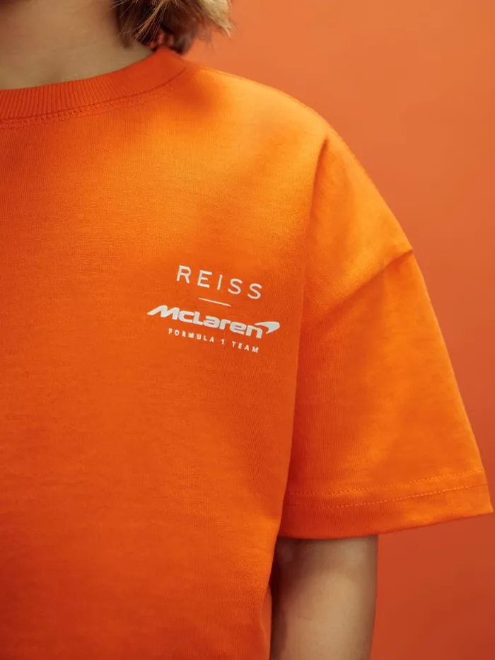 Children Reiss Reiss X Mclaren F1 Team F1 Oversized Cotton Crew Neck TShirt Papaya
