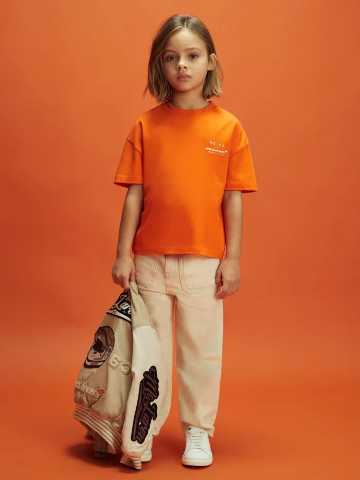 Children Reiss Reiss X Mclaren F1 Team F1 Oversized Cotton Crew Neck TShirt Papaya