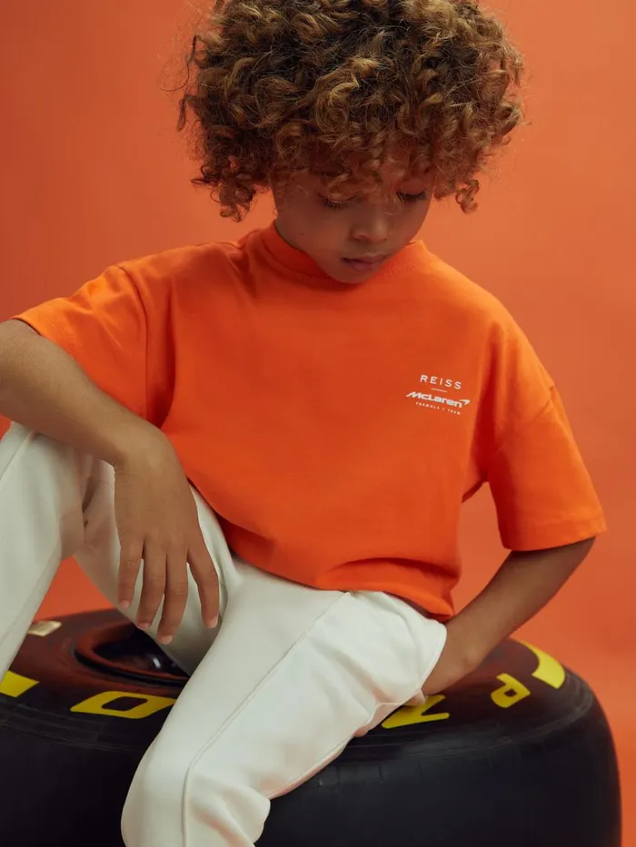 Children Reiss Reiss X Mclaren F1 Team F1 Oversized Cotton Crew Neck TShirt Papaya