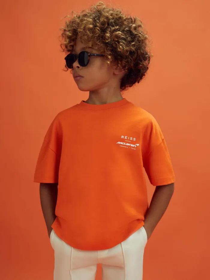 Children Reiss Reiss X Mclaren F1 Team F1 Oversized Cotton Crew Neck TShirt Papaya