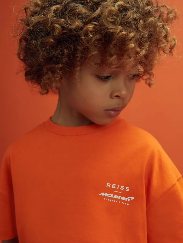 Children Reiss Reiss X Mclaren F1 Team F1 Oversized Cotton Crew Neck TShirt Papaya
