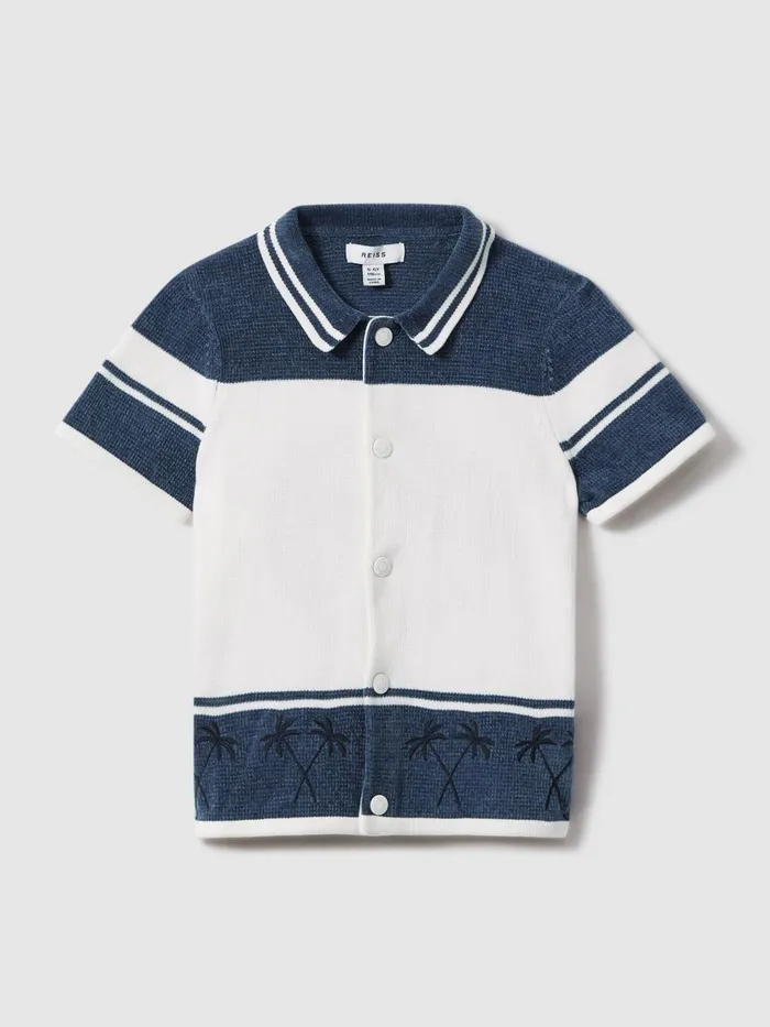 Children Reiss Shirts Bowler Velour Embroidered Striped Shirt Optic Whiteairforce Blue Children Reiss Shirts Bowler Velour Embroidered Striped Shirt Optic Whiteairforce Blue