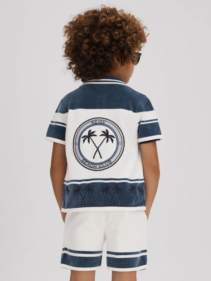 Children Reiss Shirts Bowler Velour Embroidered Striped Shirt Optic Whiteairforce Blue