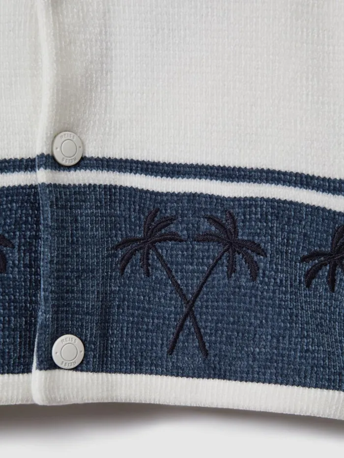 Children Reiss Shirts Bowler Velour Embroidered Striped Shirt Optic Whiteairforce Blue