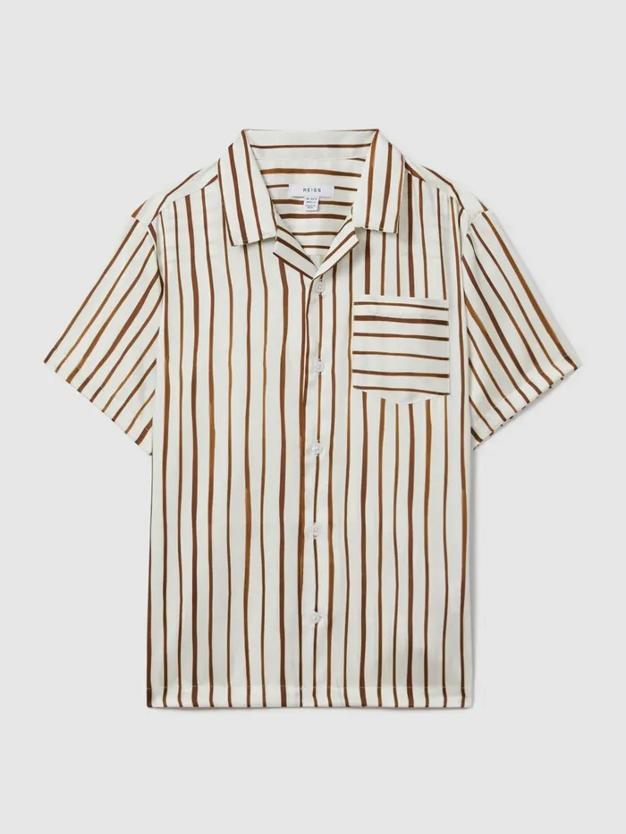 Children Reiss Shirts Rava Striped Cuban Collar Shirt Ecrutobacco
