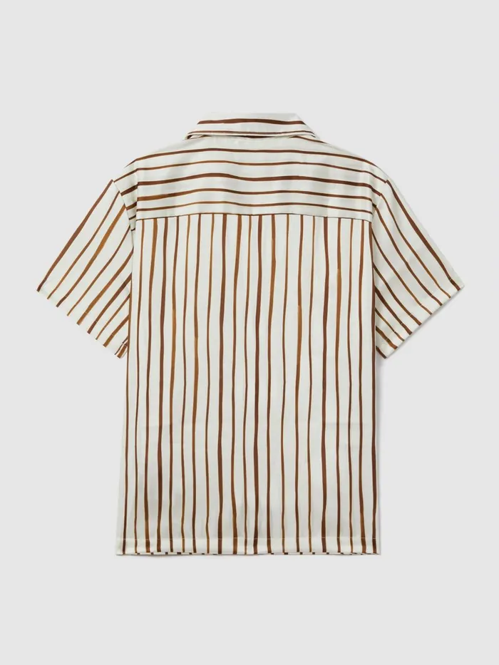 Children Reiss Shirts Rava Striped Cuban Collar Shirt Ecrutobacco