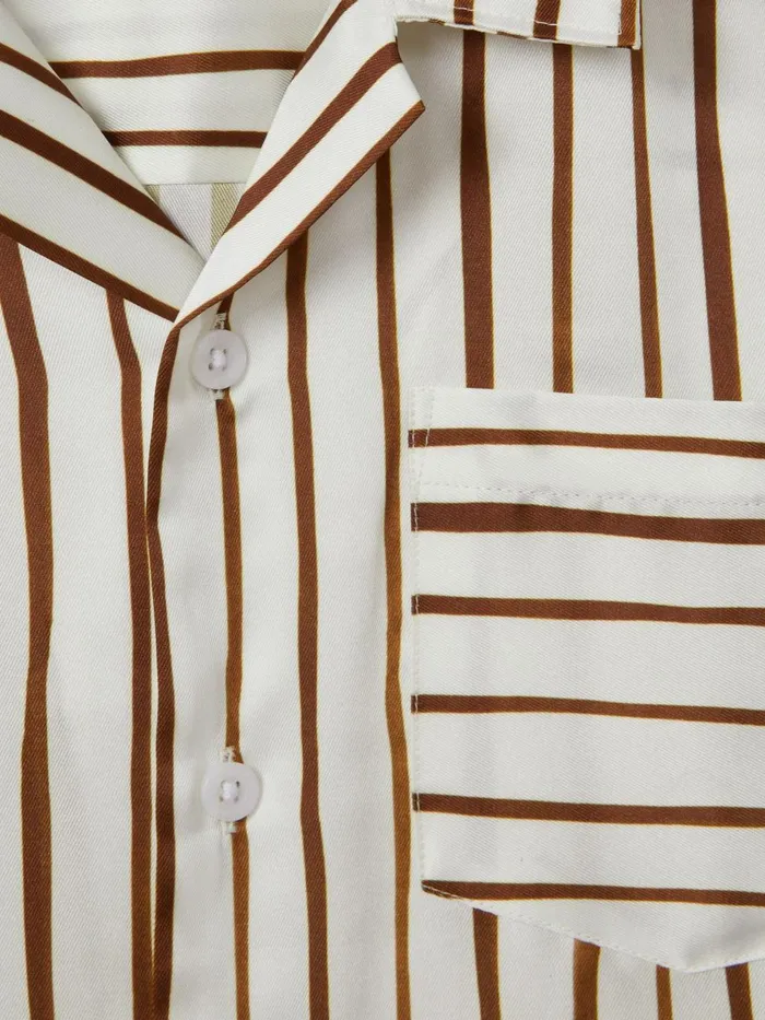 Children Reiss Shirts Rava Striped Cuban Collar Shirt Ecrutobacco