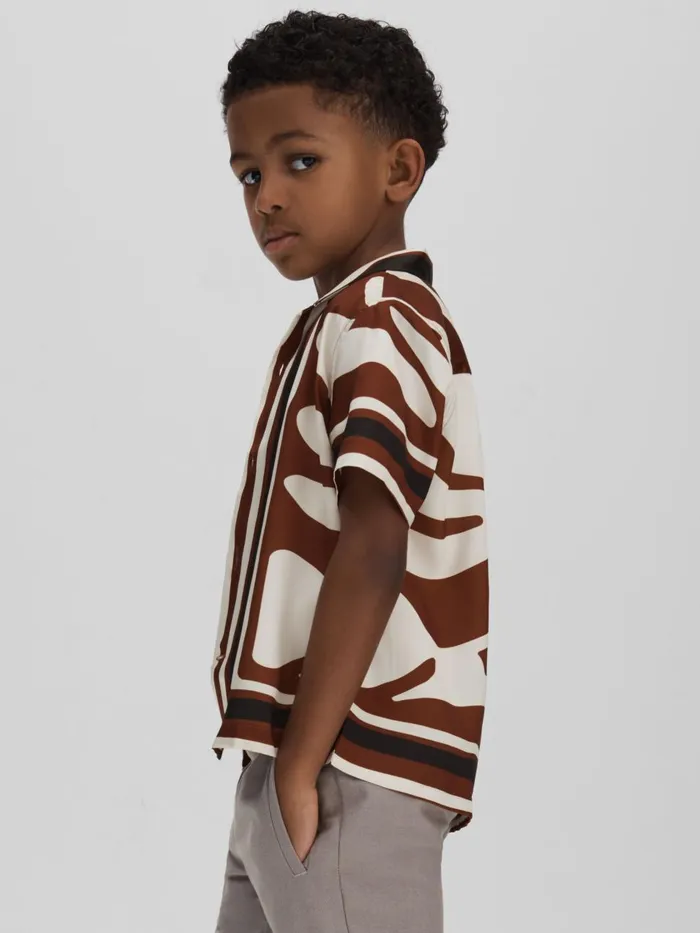 Children Reiss Shirts Tom Printed Cuban Collar Shirt Tobacco