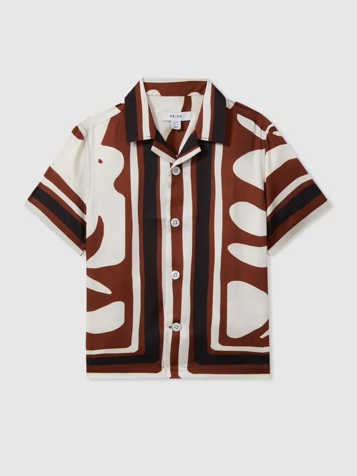 Children Reiss Shirts Tom Printed Cuban Collar Shirt Tobacco