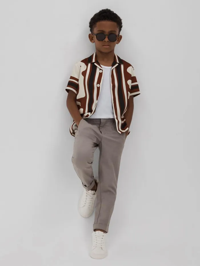 Children Reiss Shirts Tom Printed Cuban Collar Shirt Tobacco