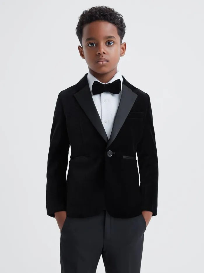 Children Reiss Suits and Tailoring Ace Velvet Single Breasted Blazer Black