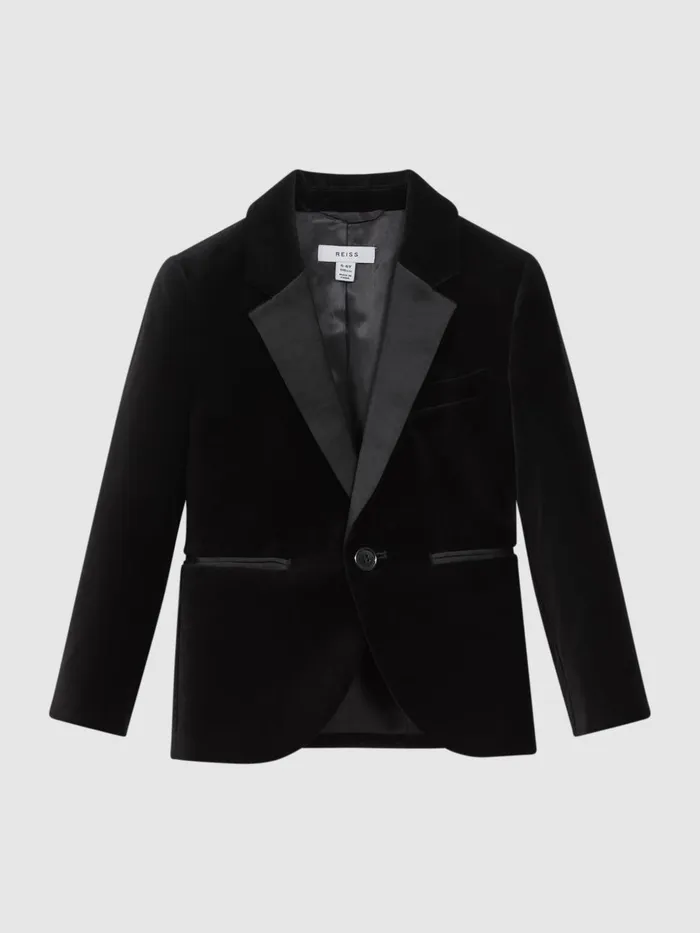 Children Reiss Suits and Tailoring Ace Velvet Single Breasted Blazer Black
