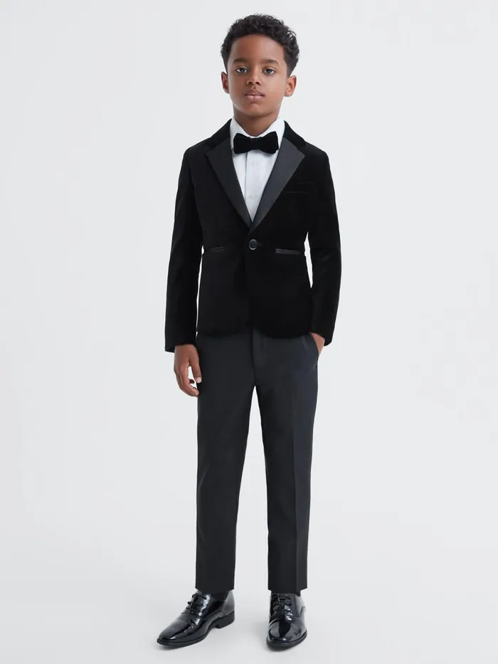 Children Reiss Suits and Tailoring Ace Velvet Single Breasted Blazer Black