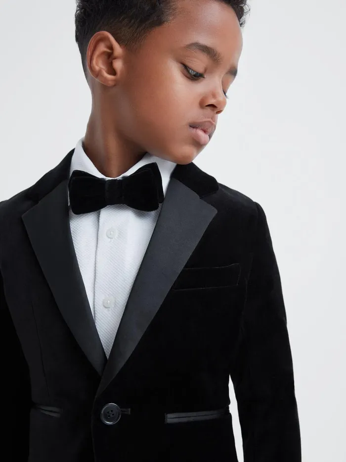 Children Reiss Suits and Tailoring Ace Velvet Single Breasted Blazer Black