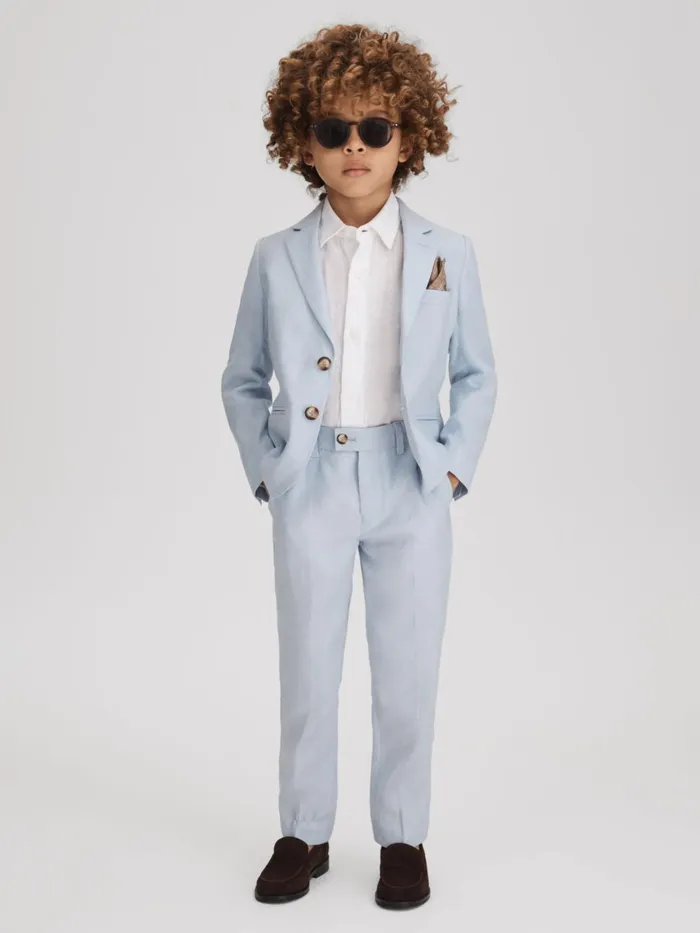 Children Reiss Suits and Tailoring Kin Slim Fit Single Breasted Linen Blazer Soft Blue Children Reiss Suits and Tailoring Kin Slim Fit Single Breasted Linen Blazer Soft Blue
