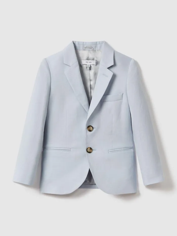 Children Reiss Suits and Tailoring Kin Slim Fit Single Breasted Linen Blazer Soft Blue