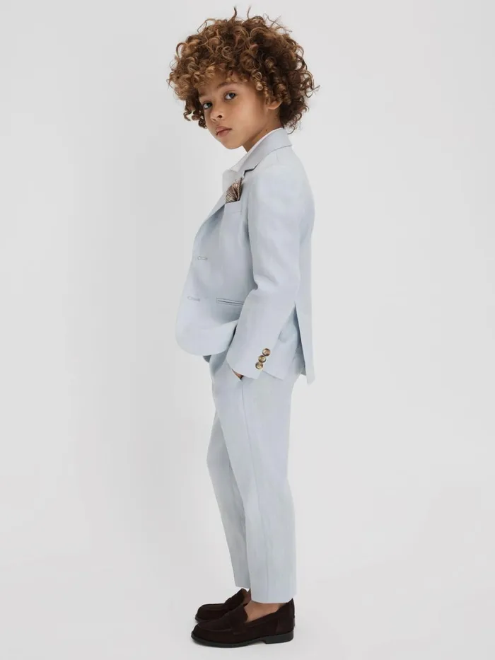 Children Reiss Suits and Tailoring Kin Slim Fit Single Breasted Linen Blazer Soft Blue
