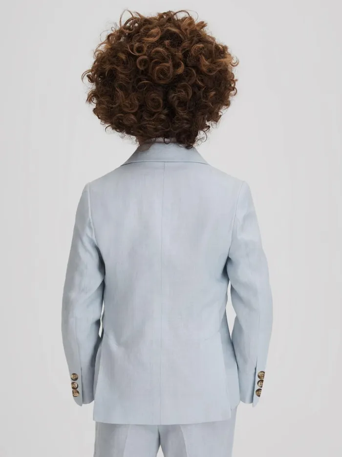 Children Reiss Suits and Tailoring Kin Slim Fit Single Breasted Linen Blazer Soft Blue