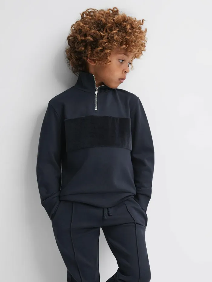 Children Reiss Sweats and Hoodies Selin Slim Fit HalfZip Funnel Neck Velour Jumper Navy Children Reiss Sweats and Hoodies Selin Slim Fit HalfZip Funnel Neck Velour Jumper Navy